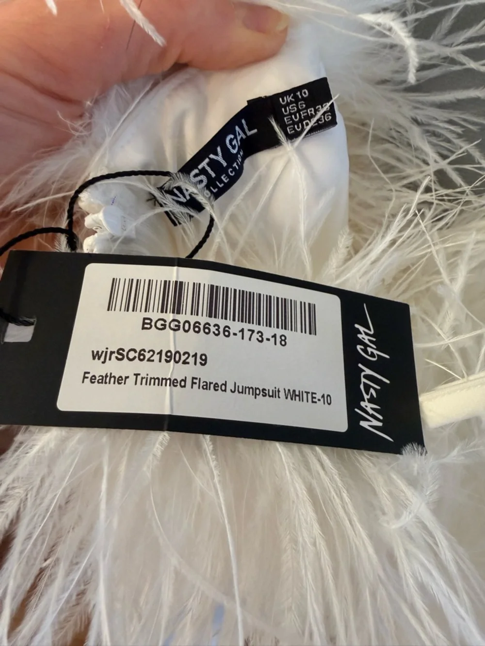 White Party, Bridal, Holiday Strapless Feather-Trim Sleeveless Jumpsuit M/6 NWT - Picture 4 of 11